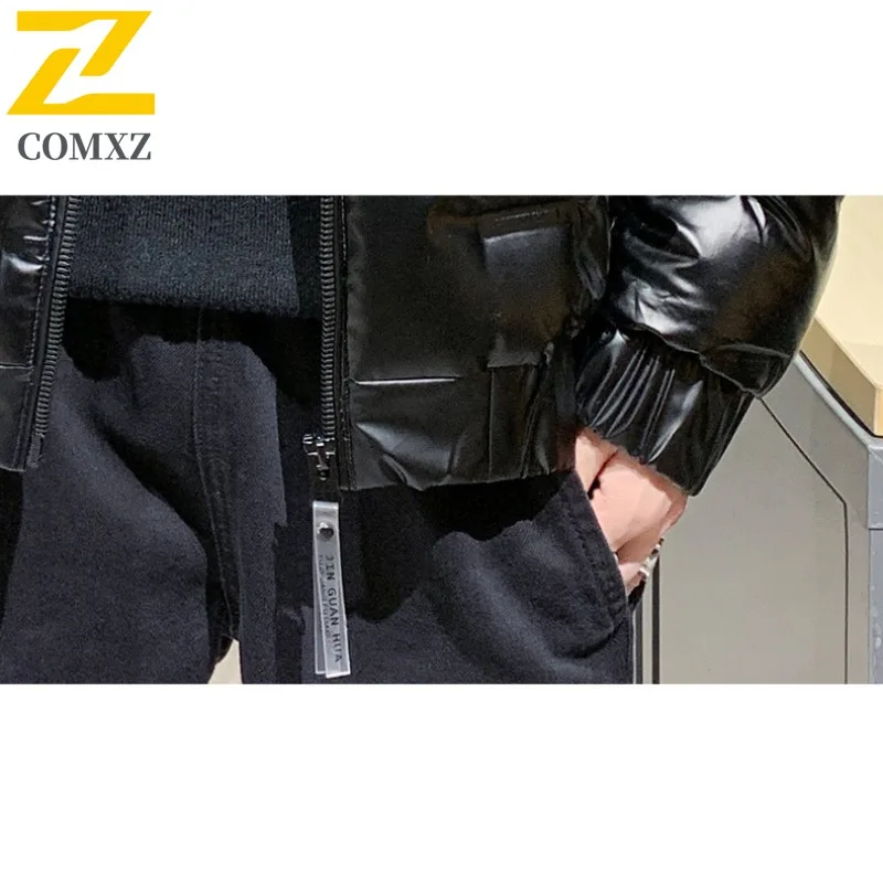 COMXZ 2025 Mens Winter Fur Collar Hooded Thick Puffer Jacket American Style Waterproof and Windproof Long Outdoor Sports Coat