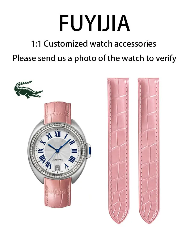 

Оригинальные ремешки для часов FUYIJIA Custom CLÉ DE C-ARTIER, двухвосторонний ремешок из крокодиловой кожи, 18 мм, 16 мм, 14 мм, кожаный ремень со складной пряжкой