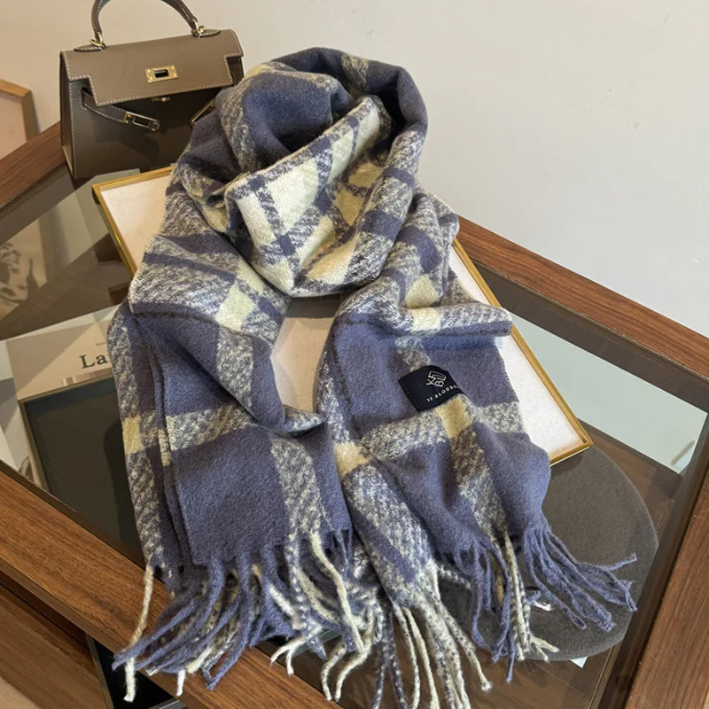

Korean Style Purple Plaid Faux Cashmere Scarf Women Winter Warm Soft Fringe Wrap Fashion