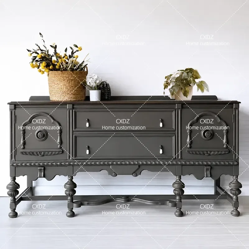 Retro American Country Style Entryway Cabinet French Wall Mounted Storage Locker Dining Room Sideboard Small Apartment