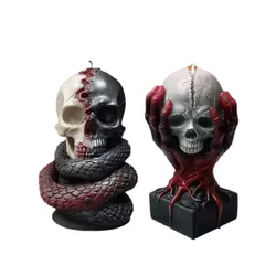 3D Halloween Skull Head Snake Candle Silicone Mold Skull Head Snake Body Monster Resin Gypsum Mold Halloween Decoration Gift