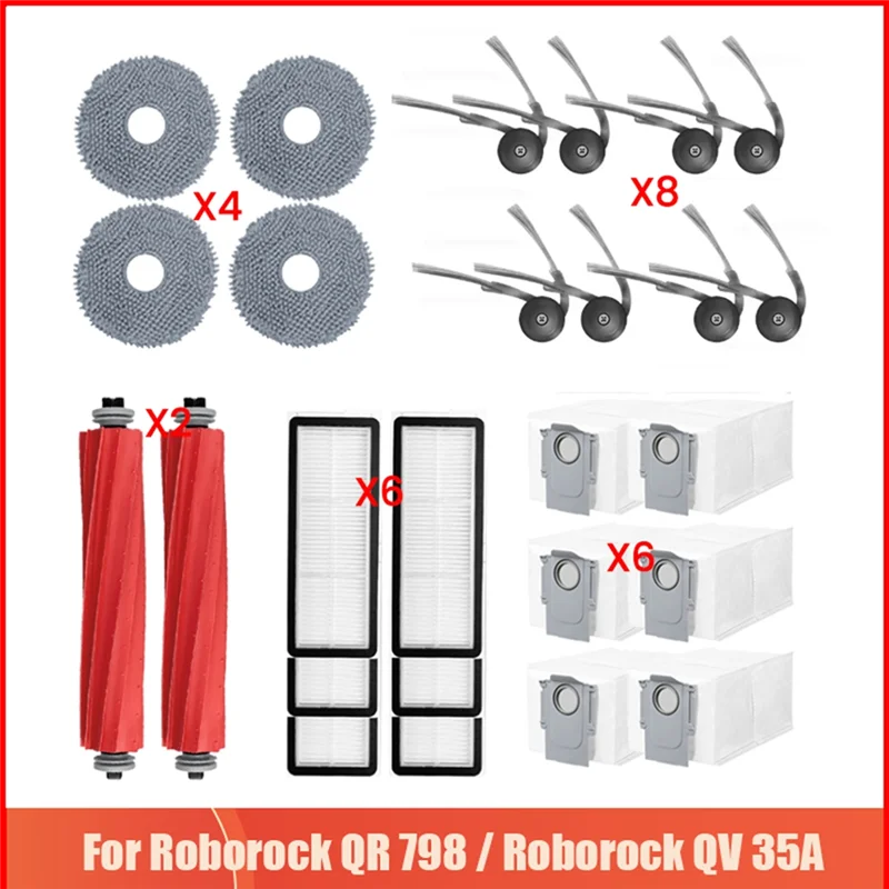 مجموعة ملحقات شاملة مكونة من 26 قطعة من EAS لـ Roborock QV 35A/QR 598/QR 798 - تتضمن فرش ومرشحات وأكياس غبار