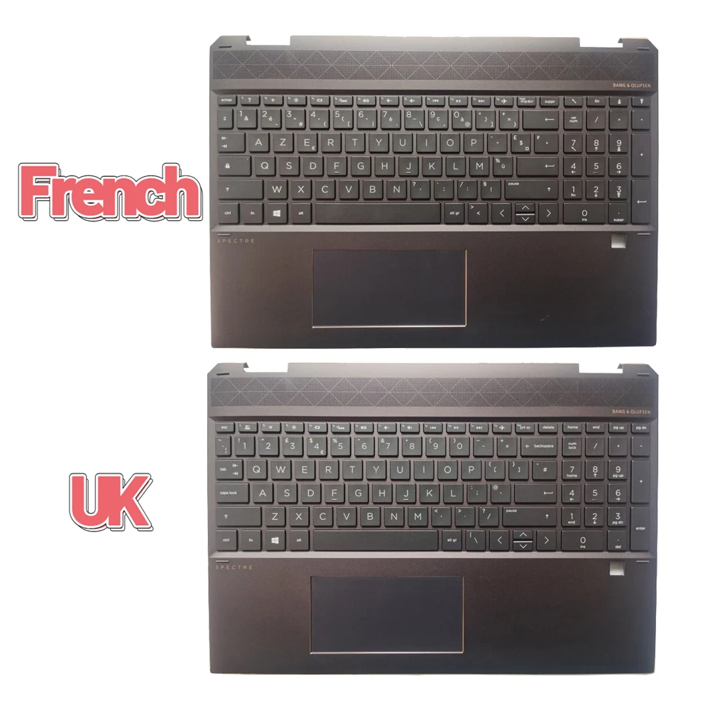 New Laptop French FR/UK Keyboard For HP SPECTRE X360 15-DF TPN-Q213 With Palmrest Upper Cover Backlight Touchpad