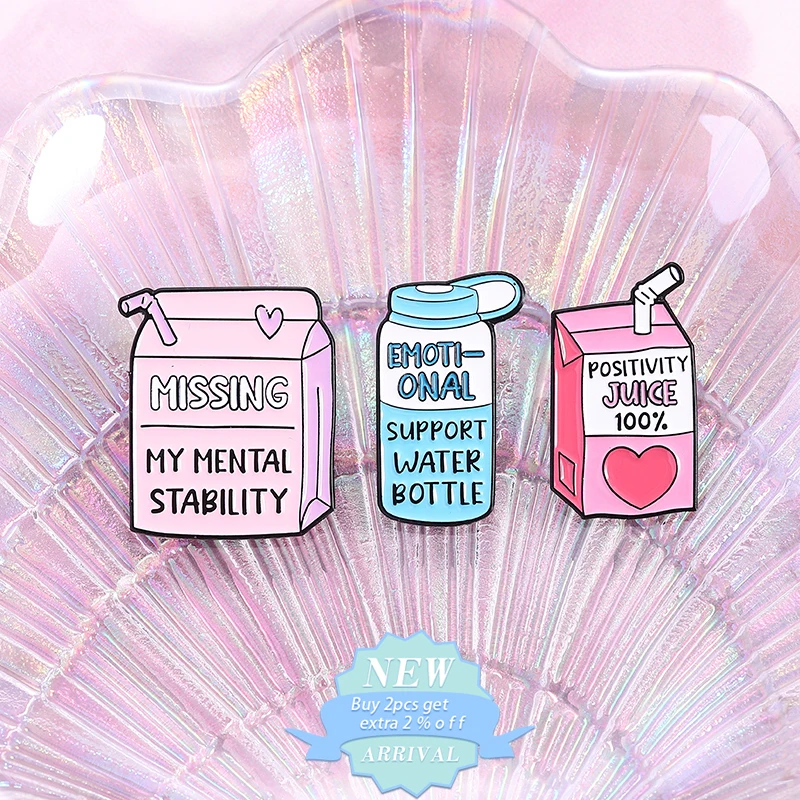 Support Water Bottle Maintain Mental Health Enamel Pins Missing My Mental Stability Brooch Lapel Badges Jewelry Gift For Friends