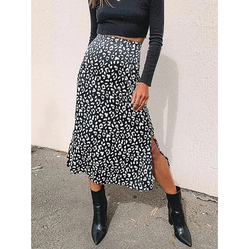 

Новая модная длинная юбка из шифона с леопардовым принтом и разрезом, повседневная, элегантная, на молнии, для женщин, весна-лето 2024