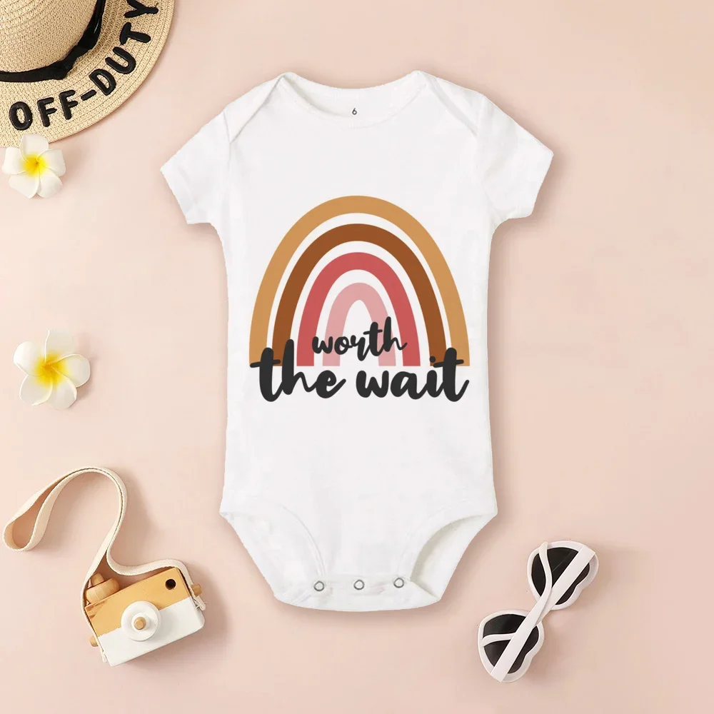 Infant Rainbow Romper Worth The Wait Print Baby Bodysuit Baby Boys Girls Pregnancy Announcement Bodysuits Clothes Newbron Gift