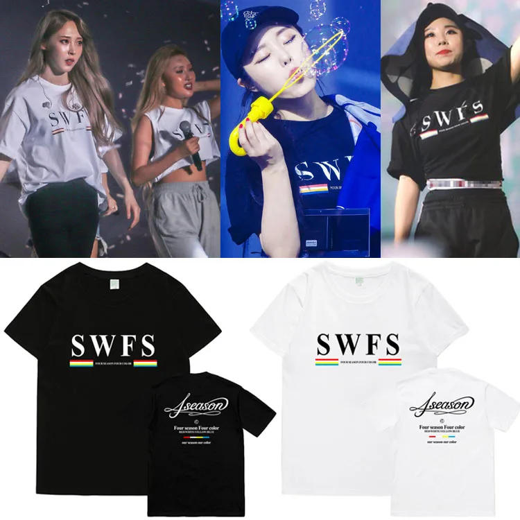 MAMAMOO 4SEASON Concert Support Short Sleeve T-Shirt Women's Street Style Cotton Geometric Print Loose Fit round Neck Top