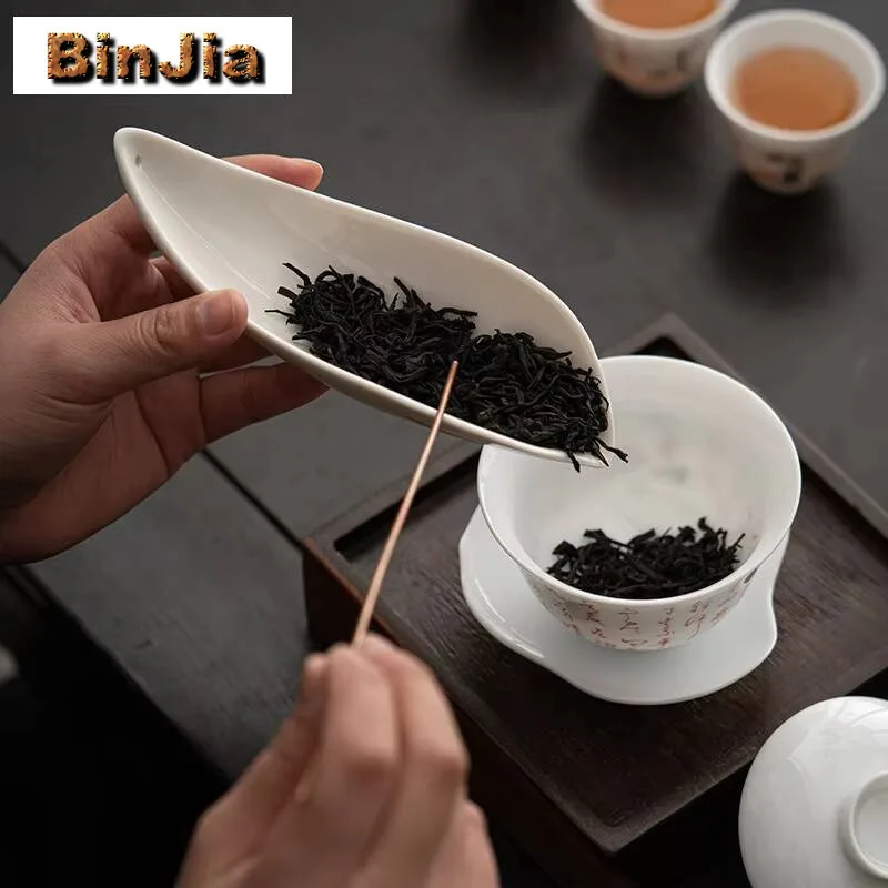 Dehua White Porcelain Lotus Tea Scoop Zen Leaf Container Shovel Chahe Household Appreciation Ladle Tableware Gift Equipment