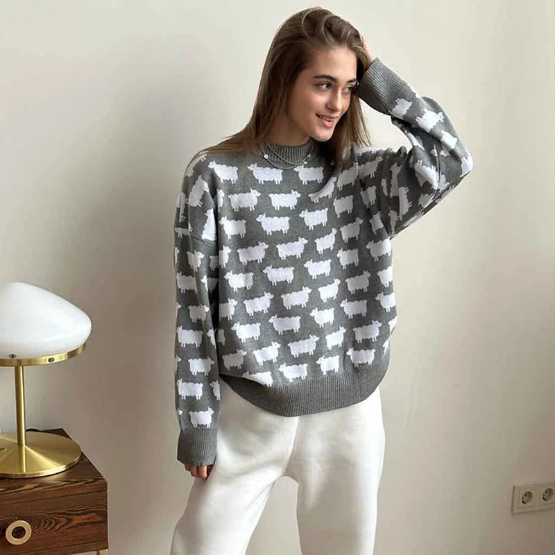 MSCSZ-suéter con estampado Animal para mujer, Jersey de punto de gran tamaño, informal, a la moda, Y2K, novedad de 2024