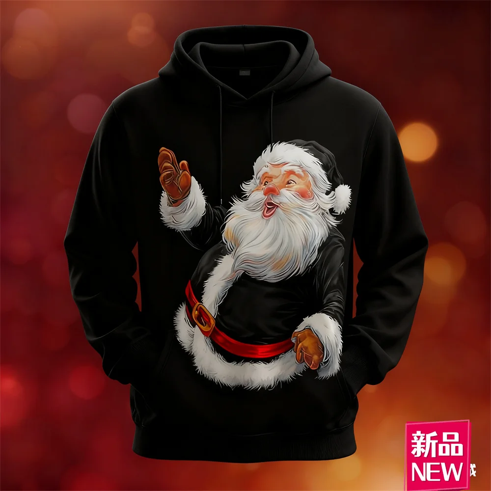 سترة بغطاء للرأس لعيد الميلاد للرجال والنساء بطباعة ثلاثية الأبعاد، ملابس سانتا كلوز جرافيك بقلنسوة، فضفاضة كاجوال ومريحة للجنسين #4