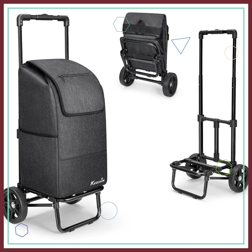 

2-in-1 Foldable Shopping Cart with Wheels, 330 lbs Capacity, Waterproof Tote Bag for Groceries, Laundry, and Craft Shows