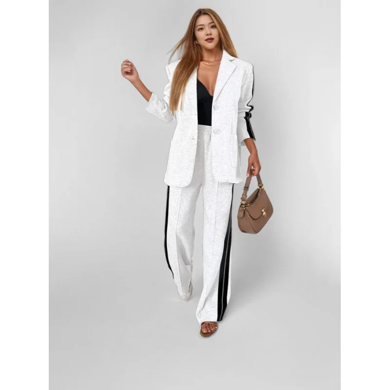 

2025european and American new WOMEN'S fashion set Hot Sale new solid color long sleeve patchwork set
