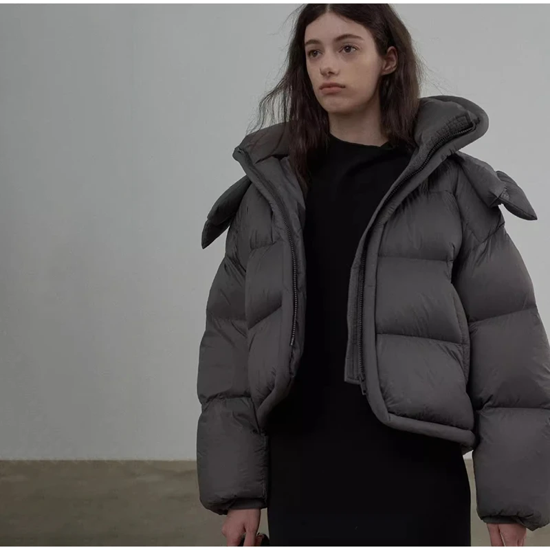 Hooded Stand Collar Fitted Puffer Coat Zip‑Up Oversized 2026 Winter Women Warm Padded Jacket Glam Causal Lady Cotton‑Padded Coat