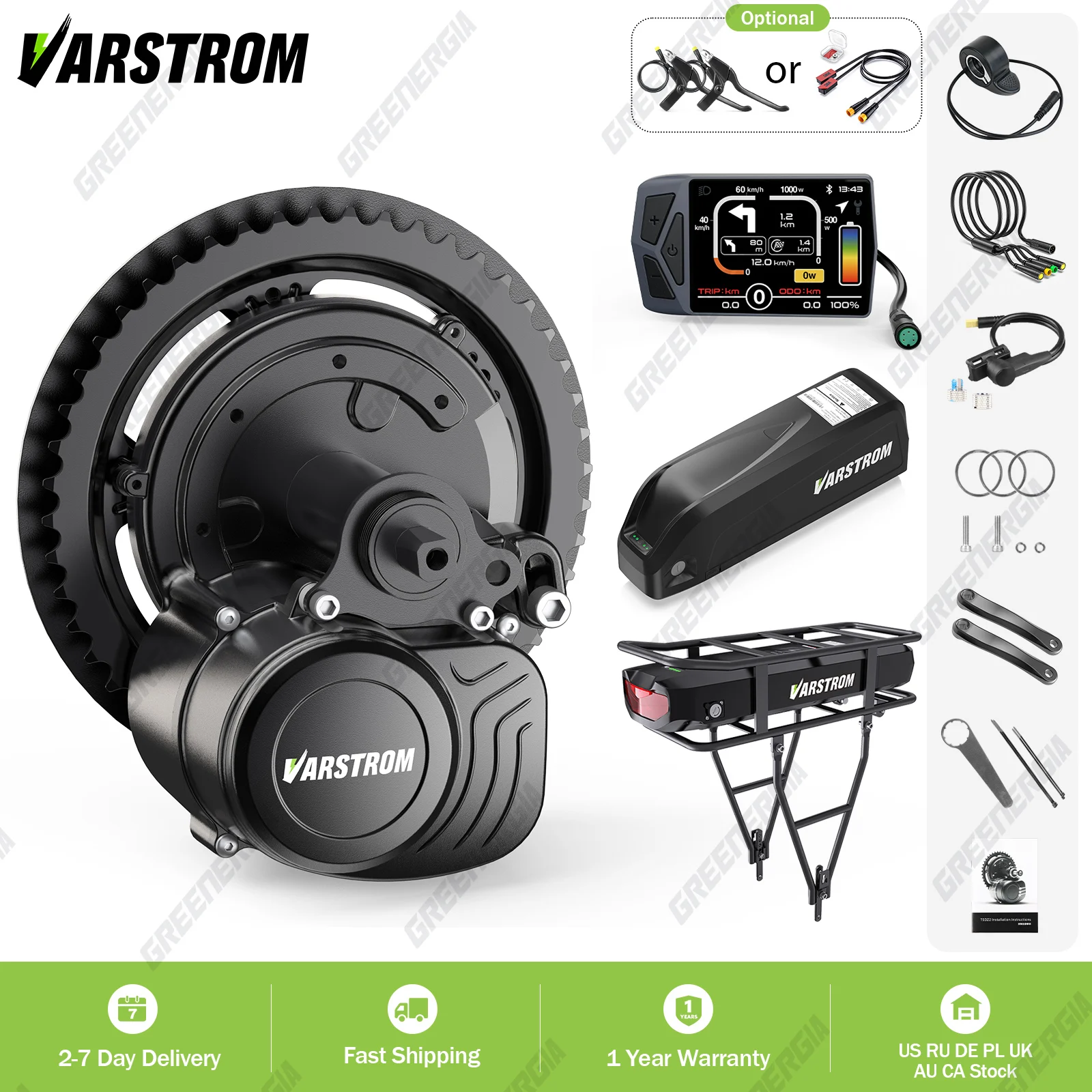 

Varstrom TSDZ2B Ebike Conversion Kits With Torque Sensor 36V 250W 48V 500W Electric Bicycle Mid Motor Kit 15.6Ah 24Ah Battery