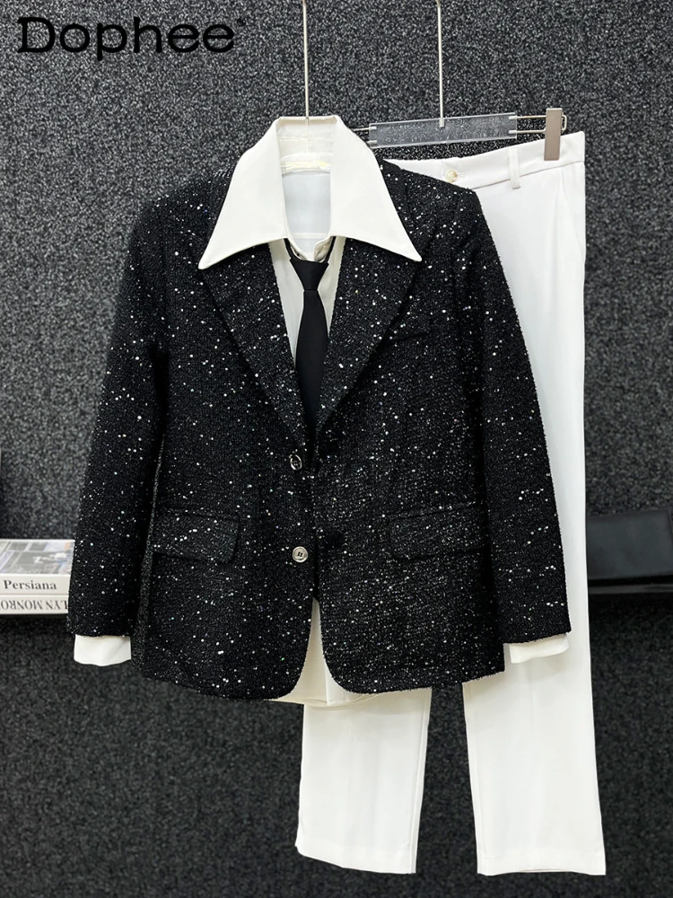 

2024 Autumn Winter New Chic Suit Jackets High-end Full Body Sequined Blazers Men's Fashion Loose Tweed Handsome Suit Jacket Tops