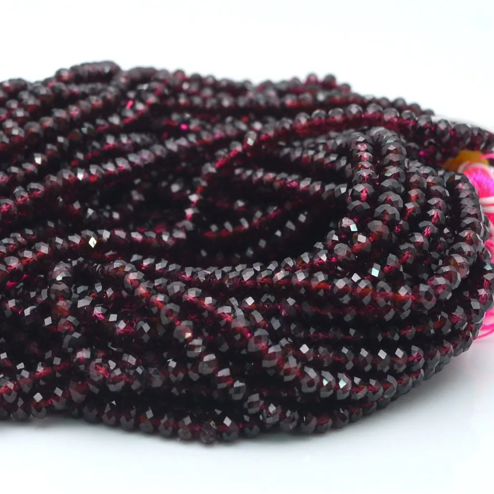 Wholesale Red Mozambique Garnet Small Waist Beads Natural Faceted Rondelle Beads for Jewelry Making DIY Bracelet Earrings 15''