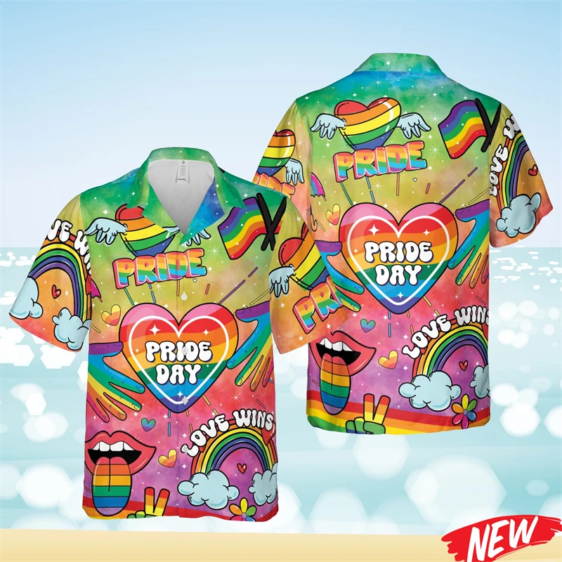 

Rainlow LGBT Love Hawaiian Shirt Men Women Summer Beach Short Sleeve Loose Tees 3d Printed Gay Pride Street Party Lapel Blouse