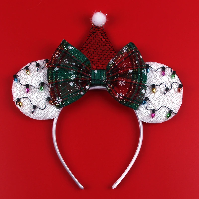 

New Christmas Mouse Ears Headband Santa Antler Sequins Bow Hairband For Women Featival Party DIY Hair Accessories Boutique Gift