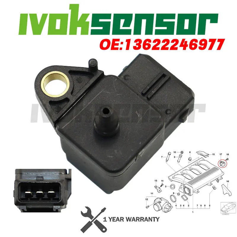 Intake Manifold Absolute Boost Pressure MAP Sensor For BMW E38 E39 E46 E53 X5 3.0D Opel Vauxhall 13622246977 13 62 2 246 977