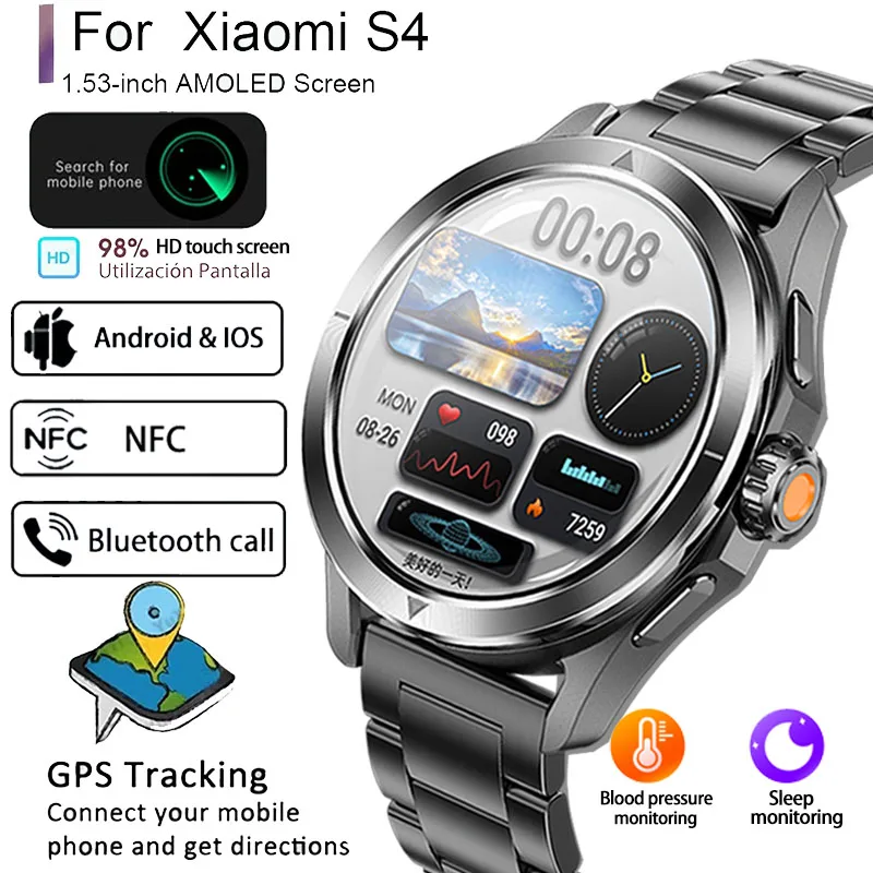 

New For Xiaomi S4 Ultra GPS Trajectory NFC Smart Watch Men Screen Heart Rate Bluetooth Call IP67 Waterproof Man Smartwatch 2024