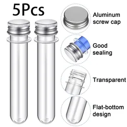 5Pcs Test Tubes 40 ml Plastic Test Tubes with Screw Lids Clear Candy Tubes Vials Storage Containers for Sample Powder