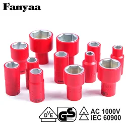 Fanyaa VDE Nut Dr. 1/2 Individual Insulated Sockets Spanner Insert Tool Hexagon 6Pt. Metric 8-32mm Adaptor Electricians 1000V AC