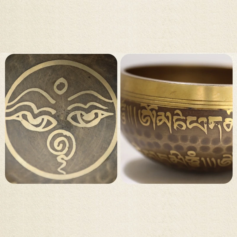 KX4B Juego cuencos budistas tibetanos Nepal, anillo con almohadilla, mazo, Cuencos Cantores meditación para