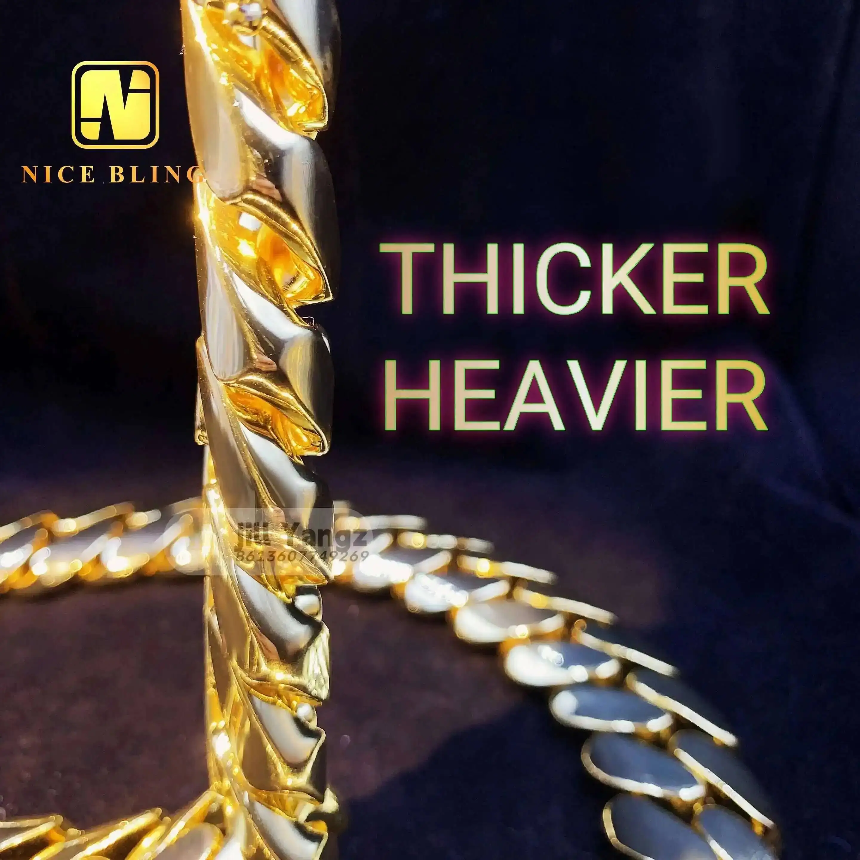 

Super Thick Heavy Big Chunky Chain 18k Gold Plated Necklace Bracelet 30mm Plain Cuban Chain No Moissanite Hip Hop Rock