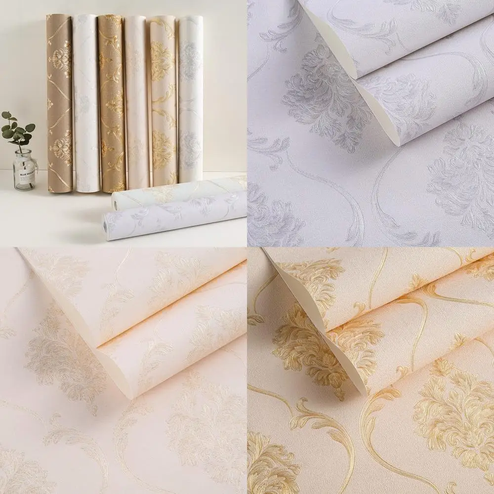 

White 3D European Style Large Flower Waterproof Wallpaper for Bedroom Living Room Hotel Restaurant Luxury Palace Vintage Relief