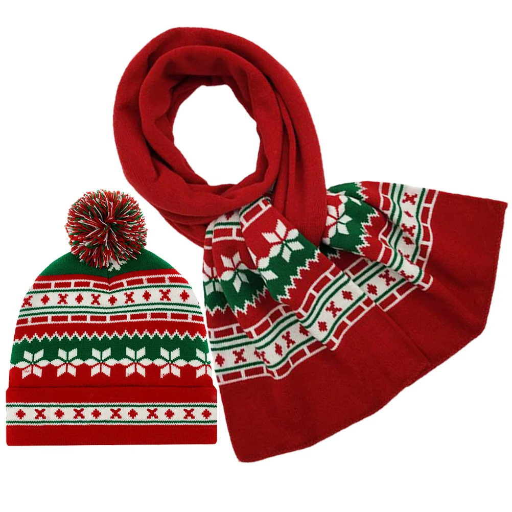 1 مجموعة عيد الميلاد محبوك قبعة وشاح مجموعة أطفال دافئ دافئ الشتاء الزي الملحقات الأنشطة في الهواء الطلق التزلج المشي لمسافات طويلة