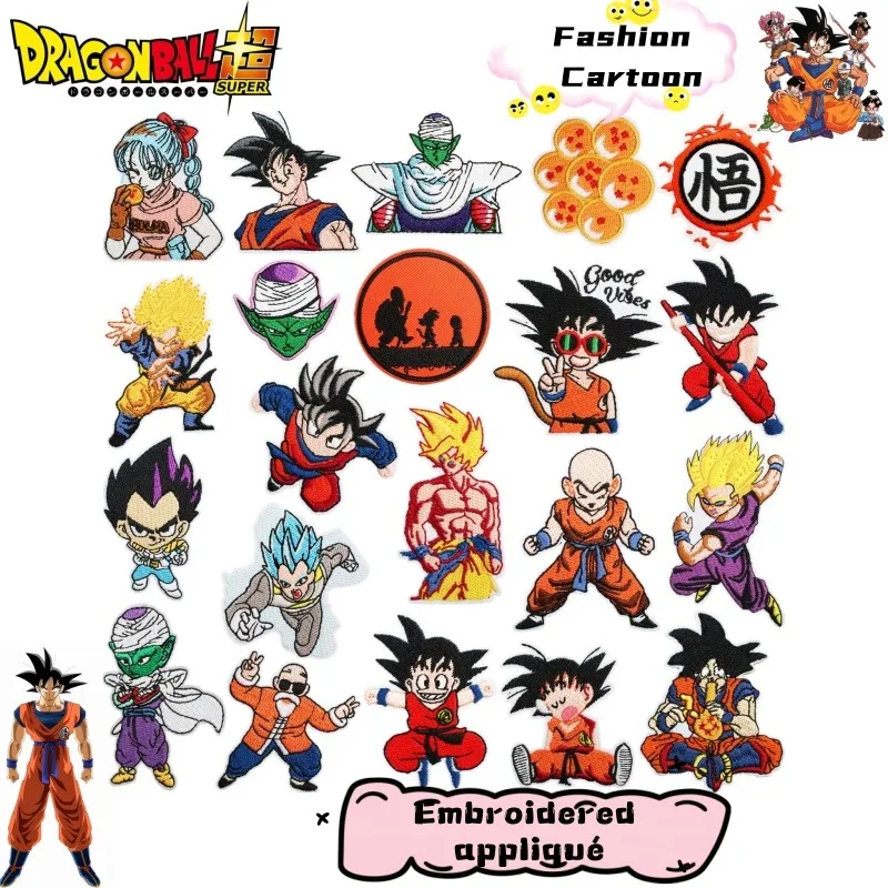 Dragon Ball Japanese Anime Character Embroidered Fabric Patch Fashion Patch Bag Decoration Iron-On Embroidery Accessory Gift