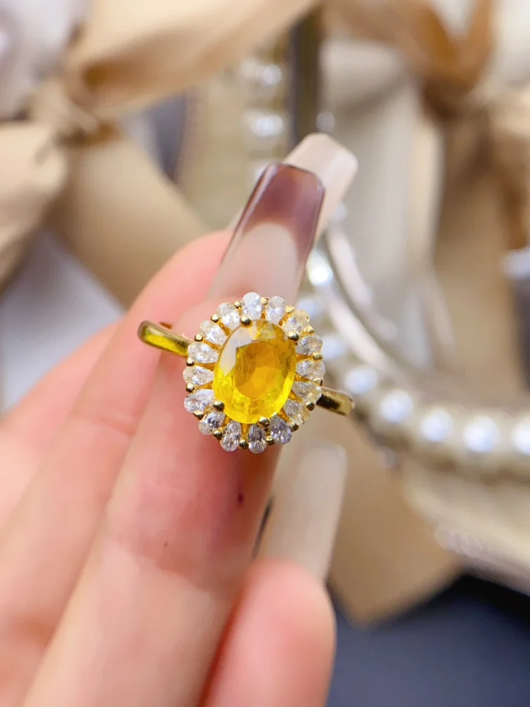 Natural Yellow Sapphire Rings for women silver 925 jewelry luxury gem stones 18k gold plated free shiping items