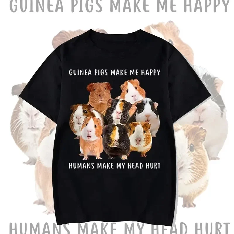Guinea Pigs Make Me Happy Print T-shirt for Women Summer Casual Fashion Loose Funny Streetwear Tops O-Neck Short Sleeve T-shirts