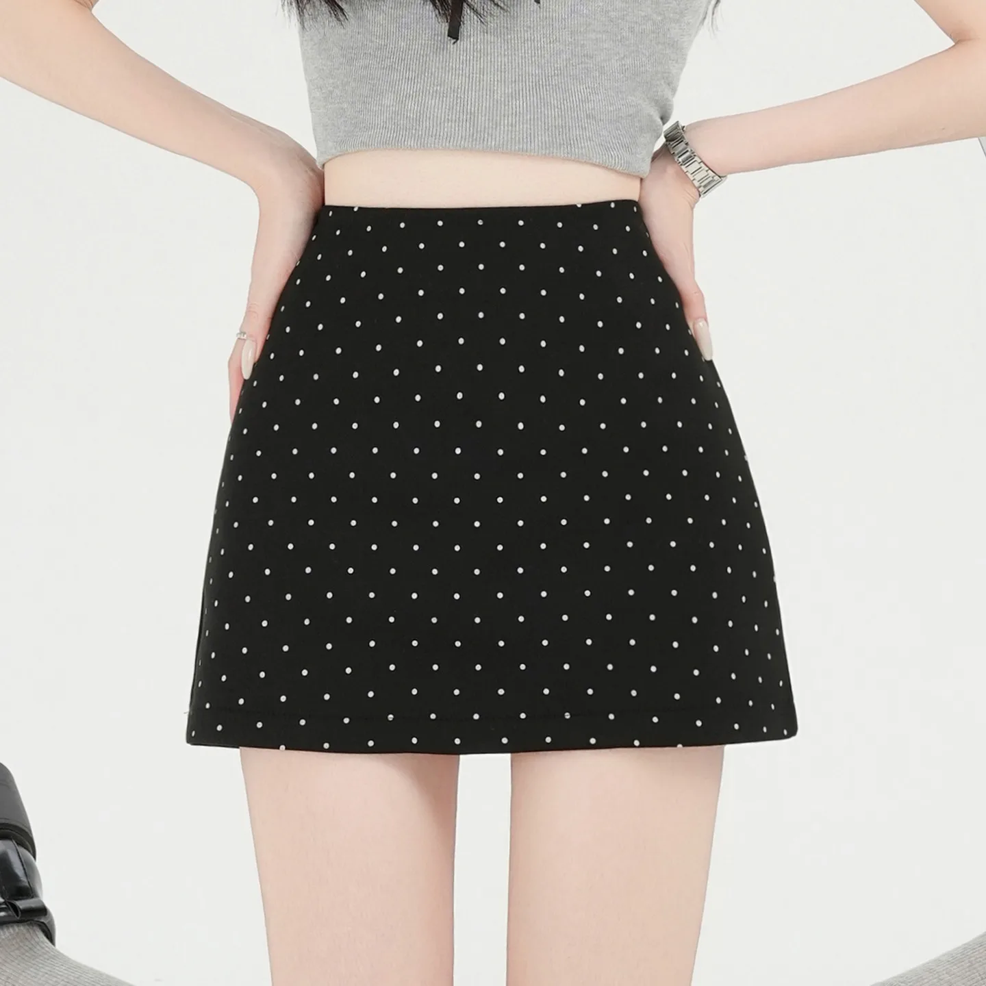 

Простая повседневная универсальная юбка в горошек с завязками на шее, женская, лето 2026, новая, маленький размер, приталенная, А-силуэт, для офиса/повседневного стиля