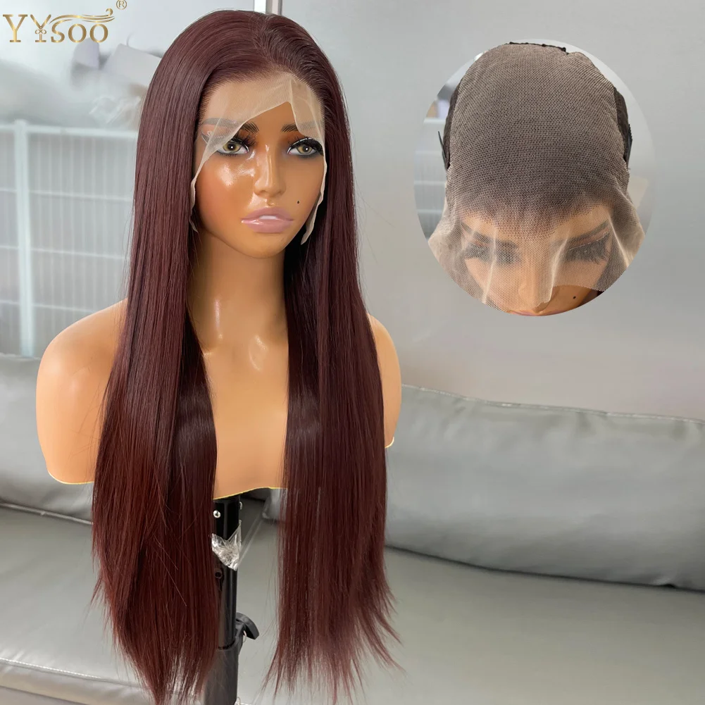 

Women's 13x6 Long 33#Red Brown Futura Synthetic Lace Front Wig Glueless Half Hand Tied Wig Swiss Lace High Temperature Deep Part