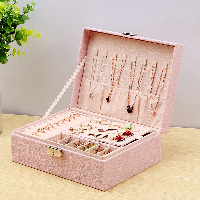 Earring storage box ins double layer lockable large capacity jewelry display stand necklace ring earrings jewelry box