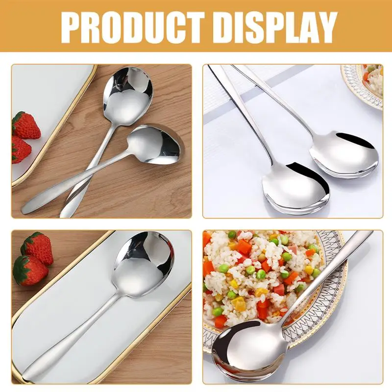 2 Pcs Serving Spoon Kitchen Supplies Soup Spoons Stainless Steel Buffet Large Utensils Student Scoops Tableware