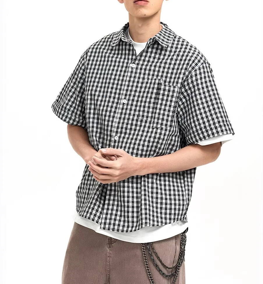 

2026 Summer Vintage Shirt Plaid Shirt Short Sleeve Men's Casual High Quality