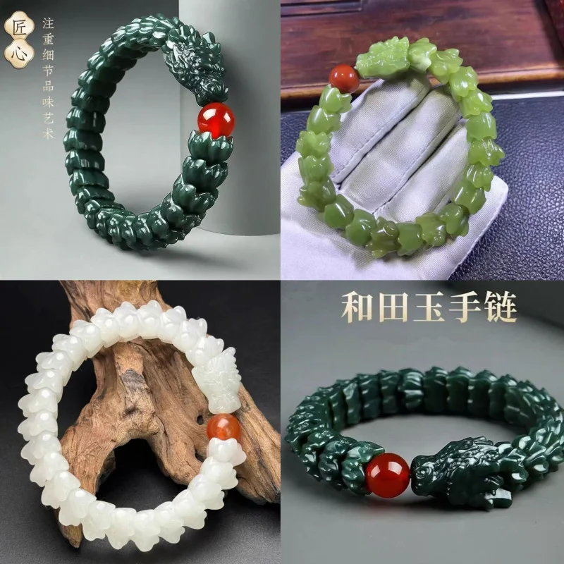 

Hetian Белый Нефрит Зеленый Желтый Рот Старый Материал Двенадцать Костей Зодиака Браслет