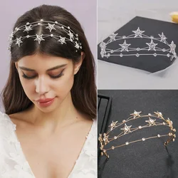 Fashion Wedding Tiara New Girl Silver Star Crystal Headband Bridal Wedding Hair Accessories Headbuckle Women's Jewelry