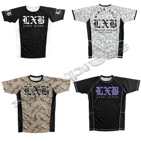 V1 LXB AJJ Black Quick Drying Rash Guard Gym Tee Levelxblack Jersey RANKED V2 NIVEL NEGRO Moto Top