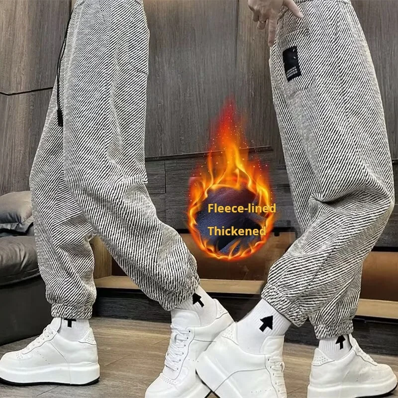 Baggy Sweatpants Men Autumn and Winter Plus Velvet Sporty Diver Man Fashion Solid Color Men's Work Pants Men Military Sweatshirt