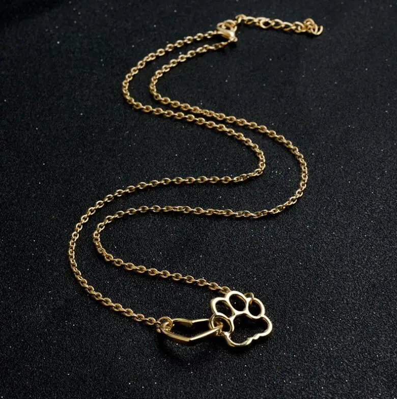 Fashion Cute Dog Paw with Heart Necklaces & Pendants for Women Simple Collarbone Chain Necklace Girls Birthday GIfts