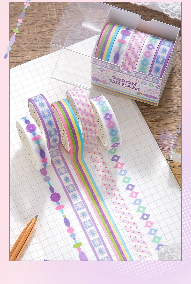 Journal GO 5 Rollen 1cmx2m Niedliches Zucker-Fantasie Washi-Tape Aufkleber für Collage Journal Deko Planer Scrapbooking Material – Detail 10