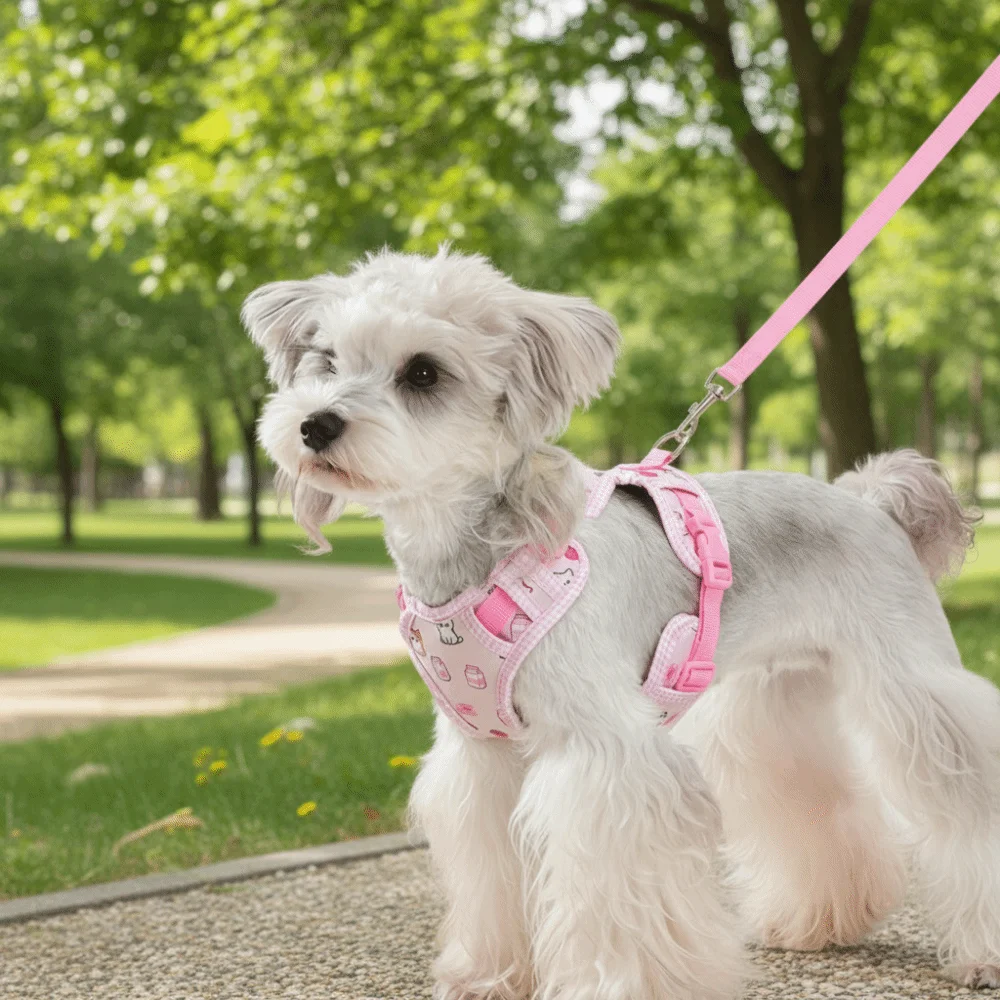 

Adjustable Dog Harness Leash Set Escape-Proof Cartoon Pattern Dog Harness Vest Comfort Fit Breathable Pet Leash Adventure Gear