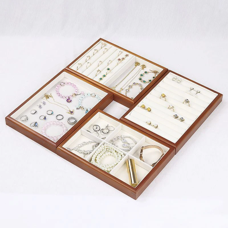 Vintage Jewelry Display Tray Multipurpose Earrings Ring Necklace Bracelet Plate Wooden Storage Trays Counter Jewellery Organizer