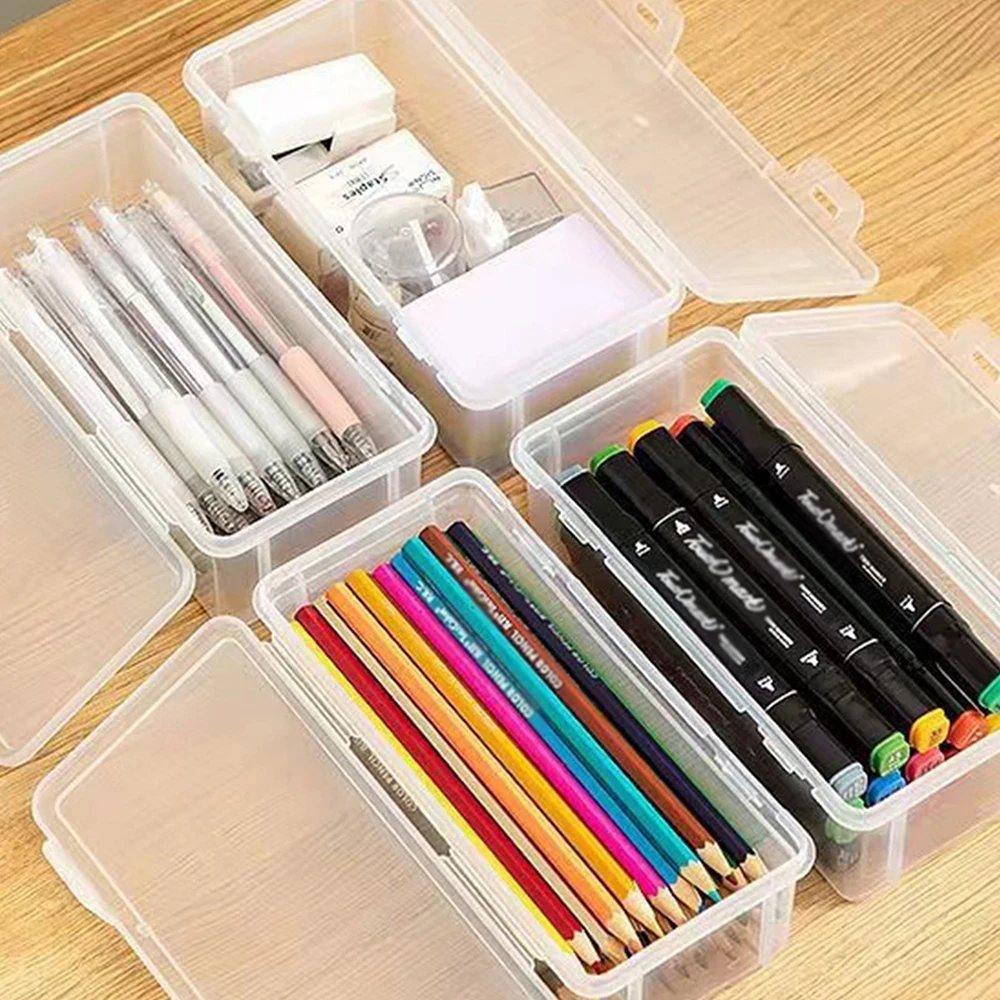 A Semi-Transparent Pencil Case/Stationery Box, Large Capacity, lightweight, and Convenient for Storing School Supplies