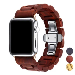 Wooden strap for Apple watch band 45mm 44mm 40mm 41mm 49mm 38mm Metal Butterfly clasp bracelet iwatch series 9 8 7 6 se ultra 2