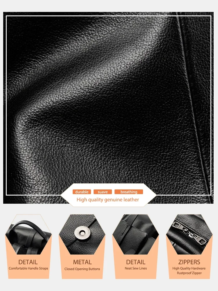 Zency Soft Women's Genuine Leather Multi-functional Travel Backpack Large Capacity Shoulder Classic Black Back Knapsack Bag