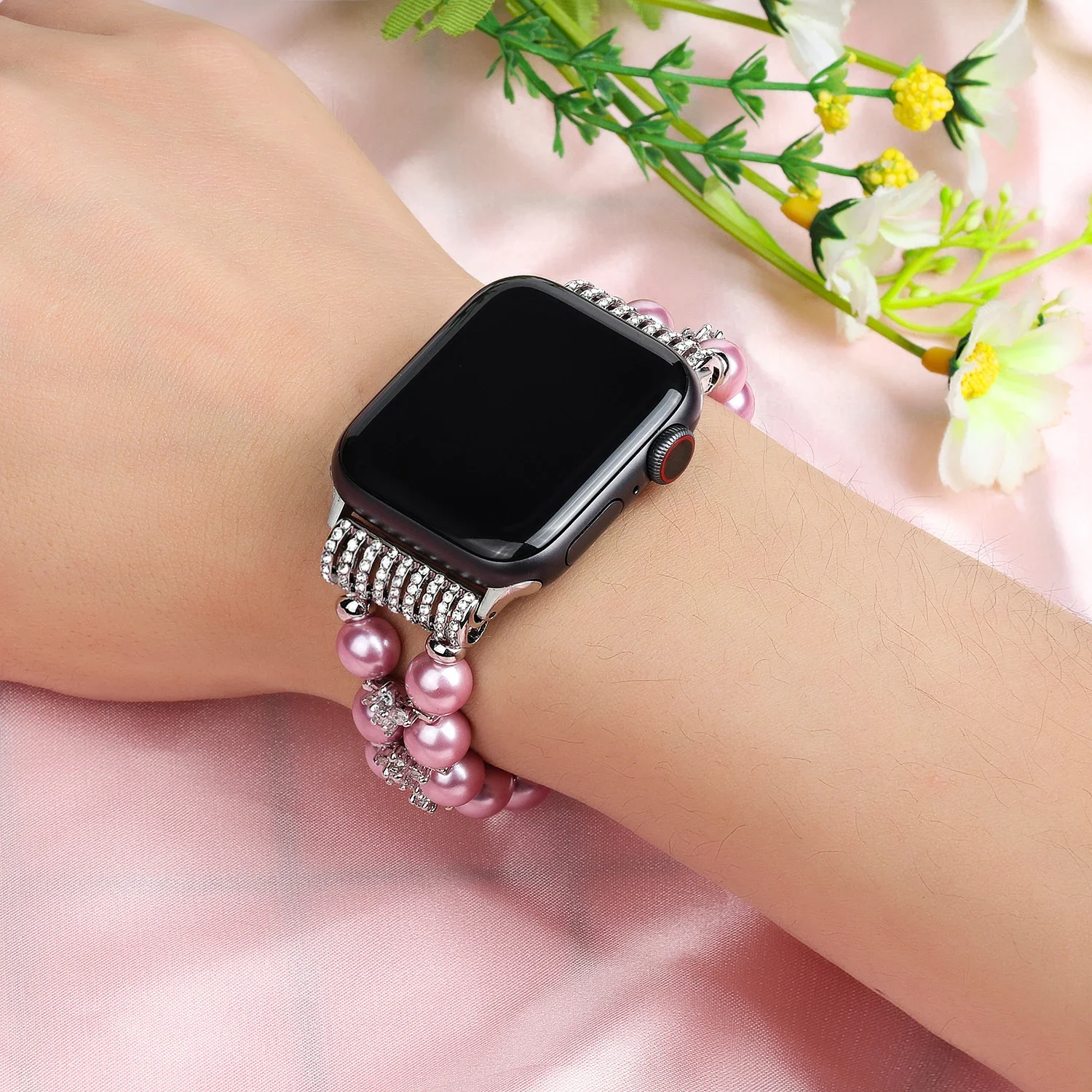 Pearl Elasticstrap for Apple Watch 10 9 8 7 46mm 45mm 41mm Woman Bracelet Strap for Iwatch 6 5 4 SE/2 44mm 42mm 40mm 38mm Band